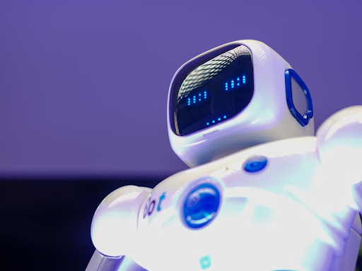 white-and-blue-robot-with-purple-background
