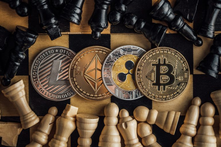 chess-board-with-chess-pieces-and-crypto-currency-on-the-board