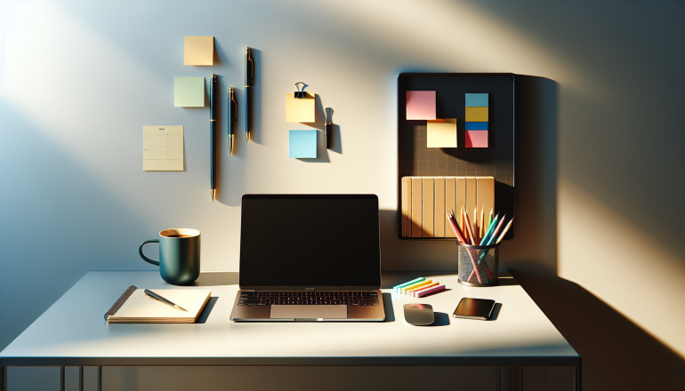 work-desk-with numerous-office-supplies